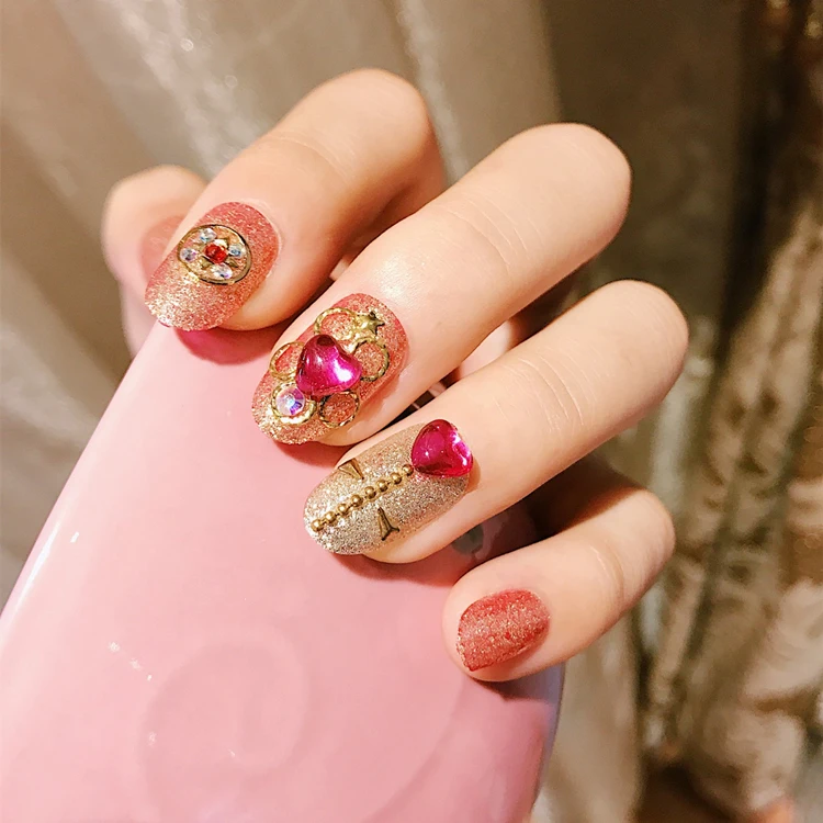 Японский стиль принцессы, блестящие однотонные 3D накладные ногти средней длины, милые накладные ногти для девушек, 24 шт