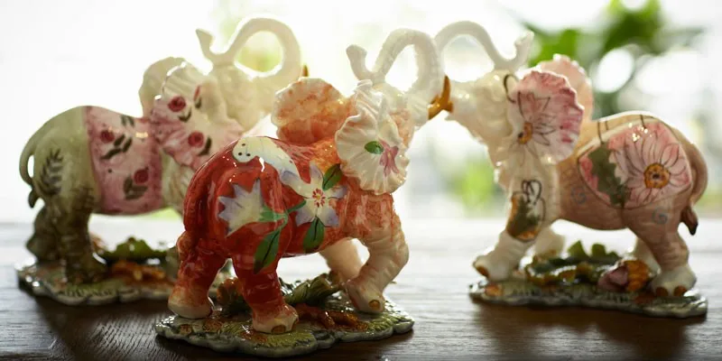 Цветы керамический слон home decor ремесел украшения комнаты керамические каваи орнамент фарфор сад фигурки животных украшения