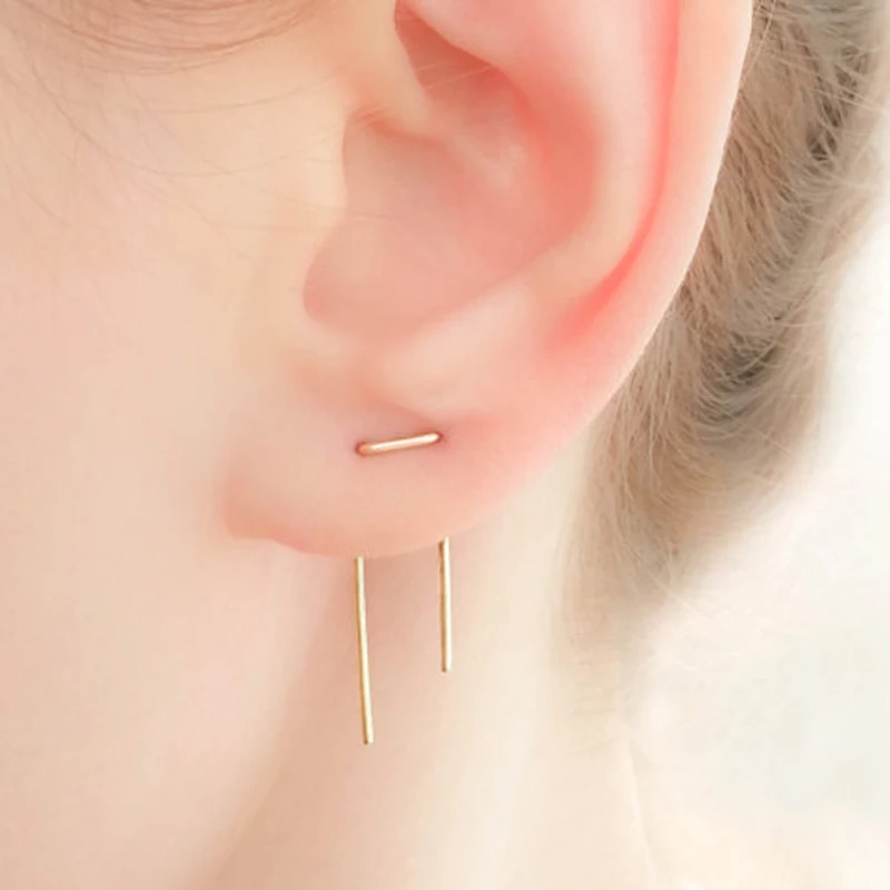 

925 Silver Two Hole Earrings Gold Filled Jewelry Handmade Double Piercing Oorbellen Pendientes Boho Women Earrings