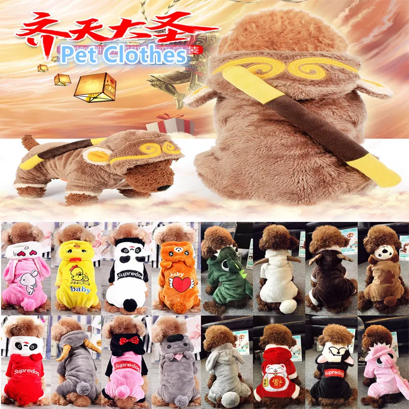 YODE Warm Pet Cat Dog Clothes Christmas New Year Monkey Transform Costume Cute Cartoon Dinosaur panda Fleece Hoodies For Chihu |