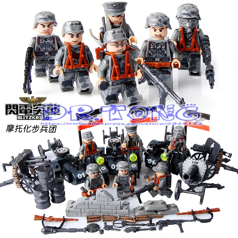 DR TONG WW2 US World War II Military Waffen Motorcycle Guns Weapons War Army Building Blocks