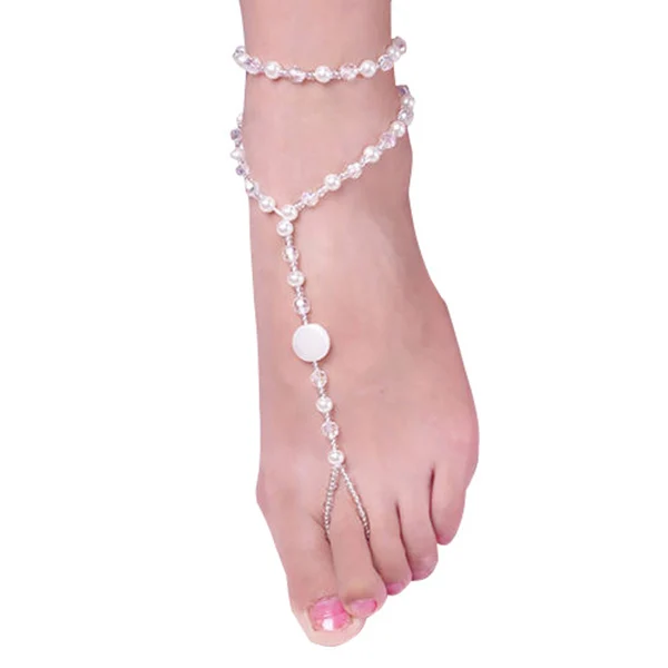Imitation Pearl wedding shoe Fashion Barefoot Sandals handcraft beaded jewelry anklet bracelet Jewelry free delivery