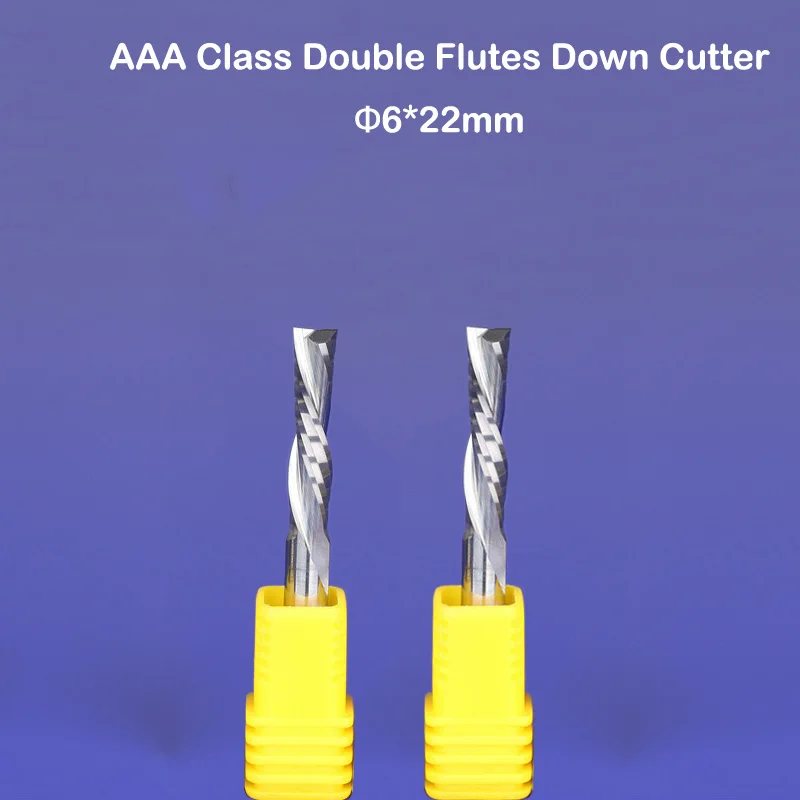 

2pc 6mm*22mm Free shipping Double flute Left hand spiral end mill CNC tool Carbide end milling cutter woodworking cnc router bit