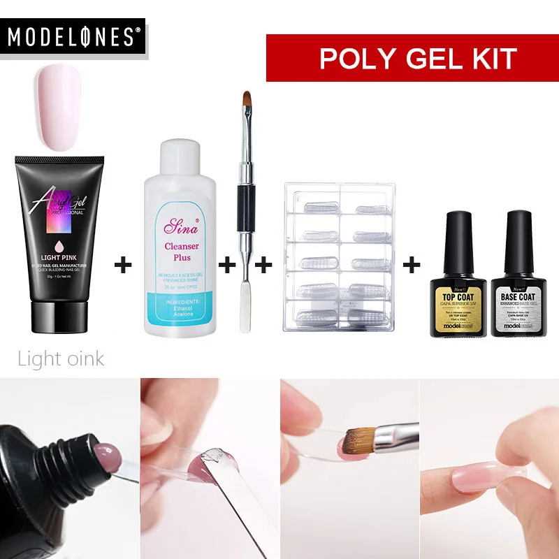

Modelones 6Pcs/Lot Crystal Extend Nail Gel Set Soak Off Extend UV Gel DIY Nail Design Extension Led Gel Nail Base Top Coat Kits