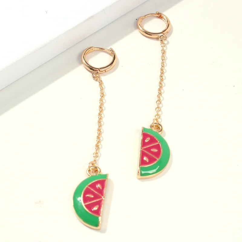 Lalynnlys Cute Cherry Watermelon Pineapple Drop Earrings New Fashion Rhinestone Fruit Dangle Earrings Ear Accessories Hot E60491