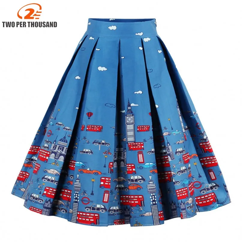 

Two Per Thousand Fashion Women Vintage High Waist Big Swing Skirts Office Work Formal Skirt Party Club Character Casual Skirts