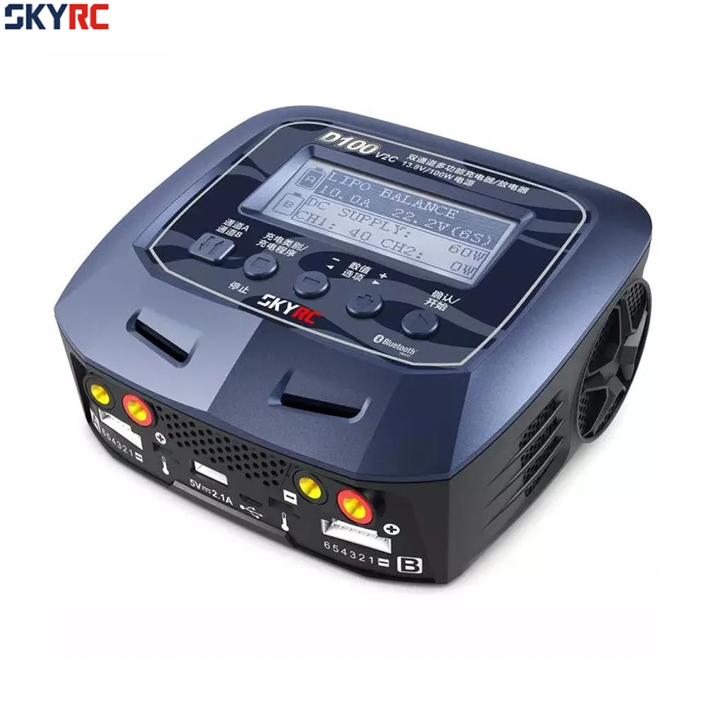 Skyrc D100 V2 Зарядное устройство двухканальный AC/DC LiPo 1 6s 2x100 Вт двойной с Bluetooth баланс