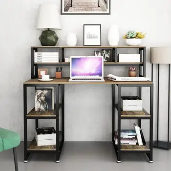

Computer Desk with Hutch DEWEL 47” Office Desk Gaming Table Writing Study Table Workstation with 2 Storage Bookshelf for Home