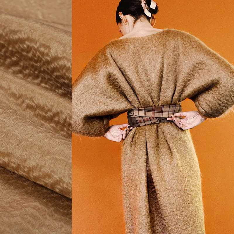 

150CM Wide 860G/M Weight Camel Double Faced Thick Mohair Wool Fabric for Autumn Winter Dress Outwear Overcoat Jacket E539