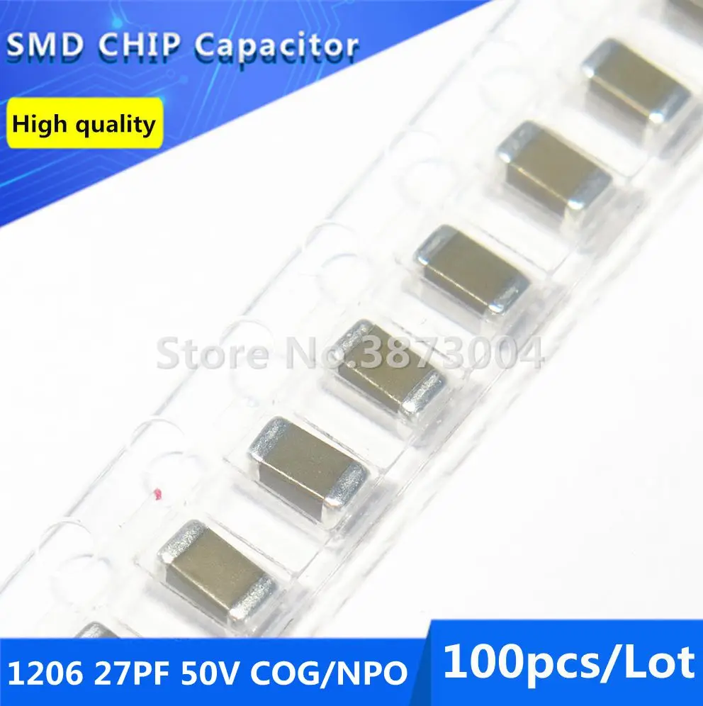 

100pcs 1206 27PF 50V COG/NPO 5% Thick Film Chip Multilayer Ceramic Capacitor