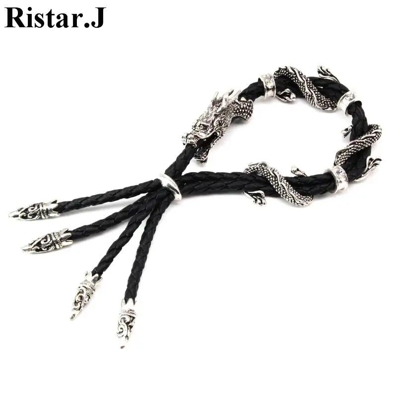 Классический мужской браслет из кожаной веревки с драконом, регулируемые винтажные браслеты и браслеты, модные ювелирные изделия для мужчин, подарок