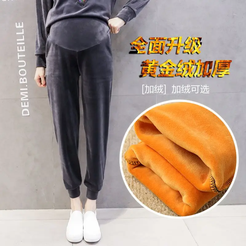

Pregnant women suit autumn and winter fashion tide mom Korean casual sports plus velvet thickening pregnant women two-piece suit
