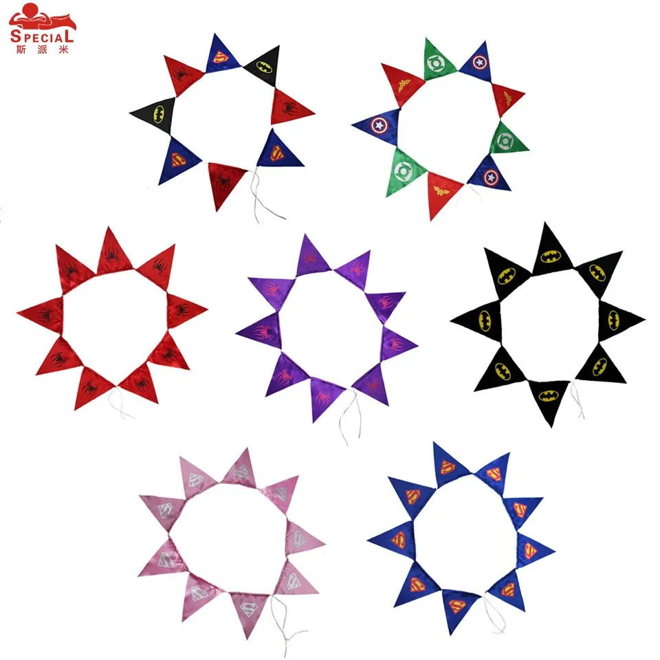 7 PCS D.Q.Z Single Side Fabric Child Superhero Banner Flag Event Party Supplies Bunting Decoration Birthday Gifts |