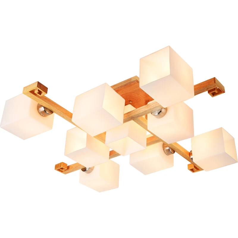 Wood Modern Led Chandelier Lights For Living Room Kids Bedroom Square Indoor Ceiling Chandelier Lamp Fixture lustre moderno