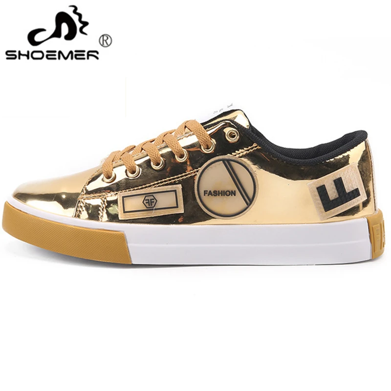 

SHOEMER Men Comfort Vulcanized Shoes Lace-up Anti-Slippery Gold Casual Shoes Male Walking Flat Sneaker Sapatos Casuais Homens