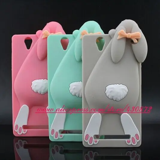 

Cute 3D Silicon Rabbit Bunny Cartoon Soft Phone Back Cover Case for Sony Xperia T2 Ultra Dual D5322 D5303 XM50h