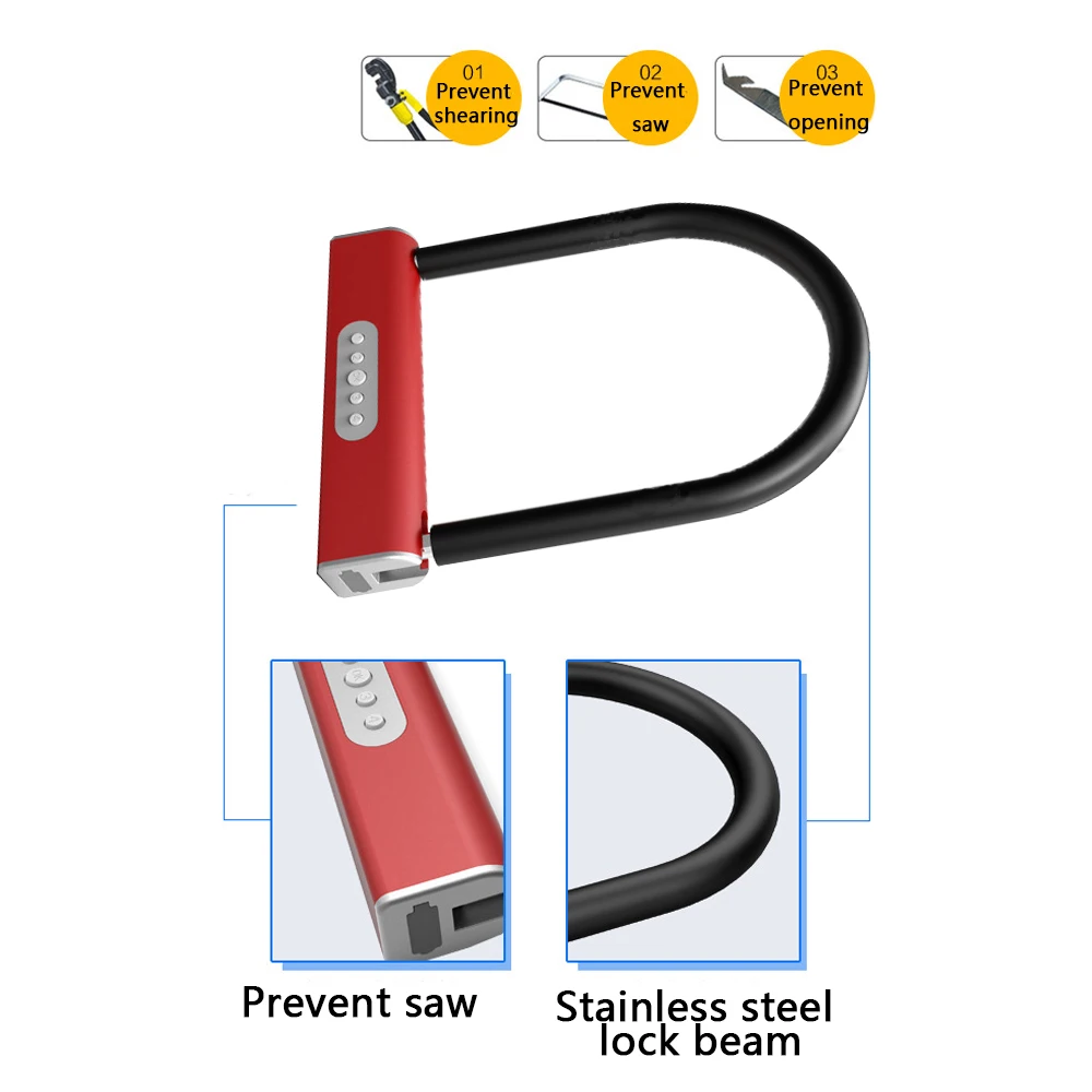 Smart Bluetooth Keyless U type Lock Waterproof APP Button Anti-Theft Password Door Luggage Padlock