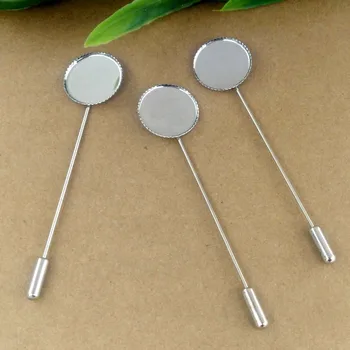 

18mm Blank Brooches Bases Round Bezel Cabochon Pins w/ Stopper Pins Diy Pin Crafts Settings Findings Rhodium tone