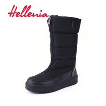 

Hellenia Children Winter shoes young Girls ankle snow Boots zip platform flats Plush lining Kids Shoes Students black size 36-39
