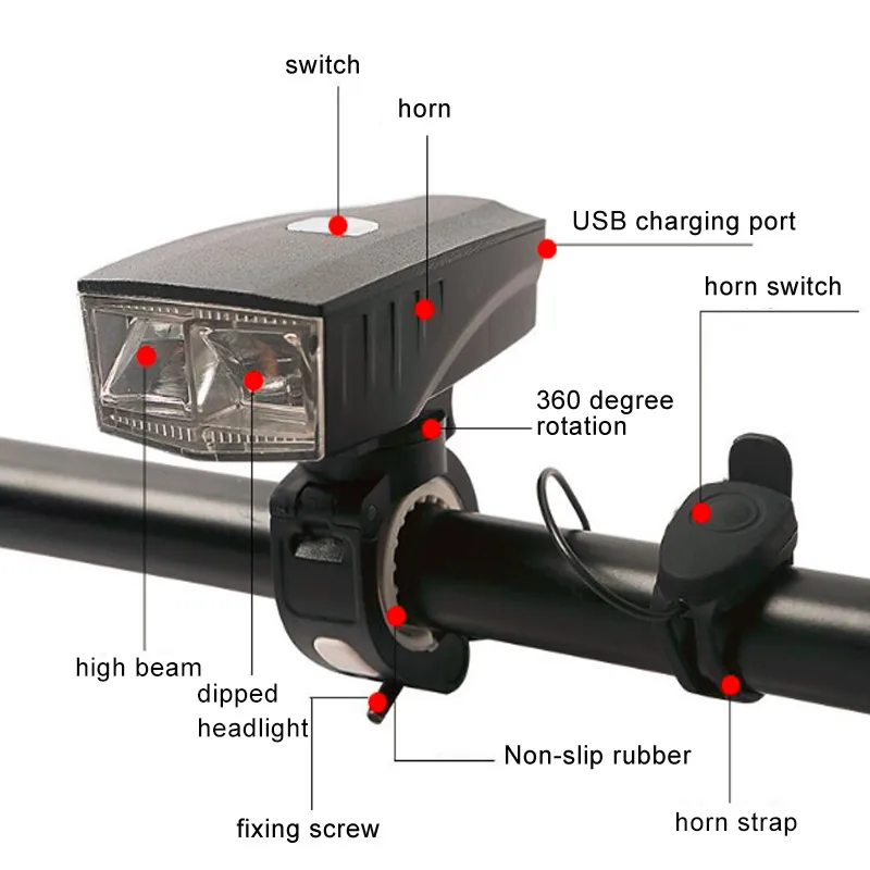 USB Перезаряжаемый 350 люмен Велосипедный свет с громкоговоритель фара для велосипеда водонепроницаемый светодиодный велосипед свет Велоспорт Аксессуары