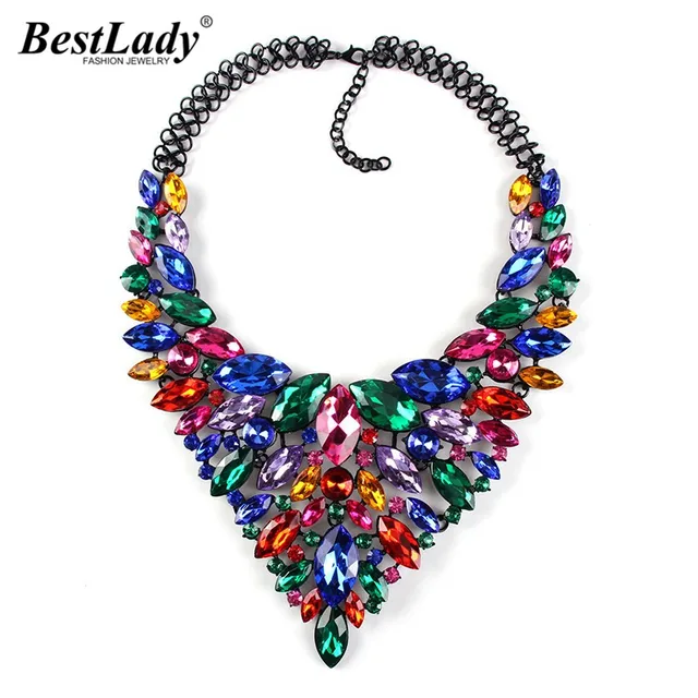 Disc Best lady Color Hot Crystal Gem Luxury Bridal V Shaped Rhinestone Wedding Maxi Statement Necklace Collar  Necklace &Pendants0120