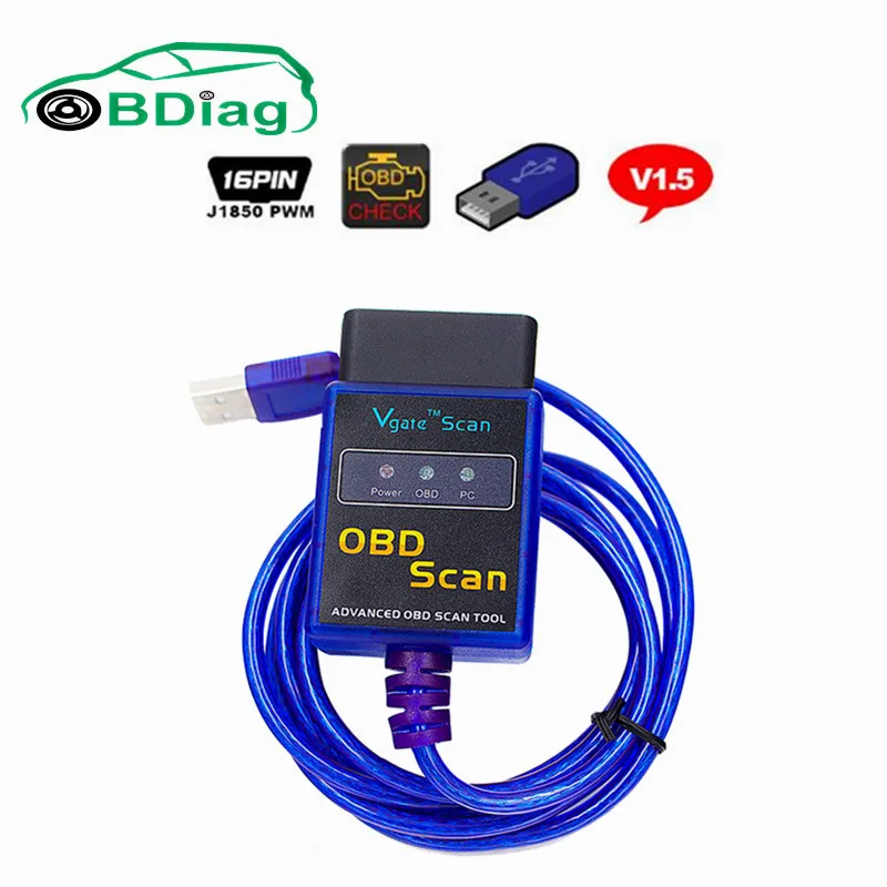 Считыватель кодов Vgate USB ELM327 V1.5 OBDII подключается к ПК через usb кабель поддерживает