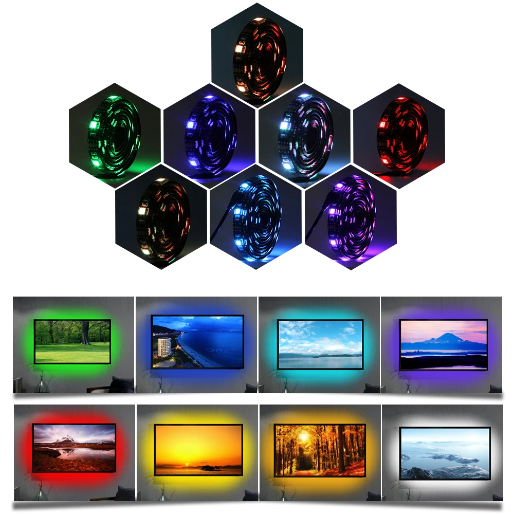 Светодиодная лента с питанием от USB 5 В RGB 5050 50 см 1 м 2 светодиодные лампы для