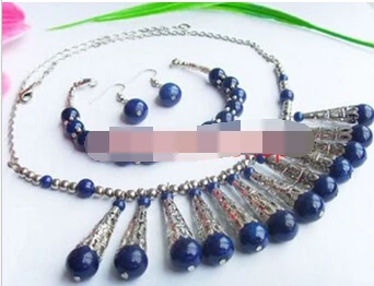 

HOT SELL - shitou 00621 Jewelry tibet Silver &Lapis lazuli Beads Necklace&bracelet.earring Set -Top quality free shipping