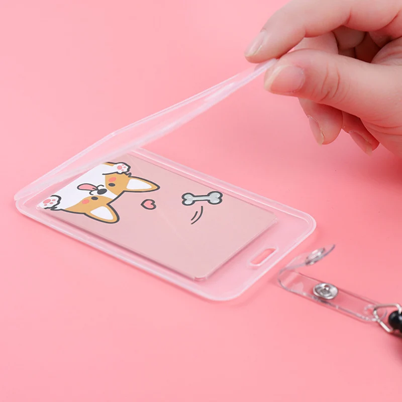 Cute Cartoon Cat Transparent Card ID Badge Holder Kawaii Dogs Retractable Badge Buckle Name Tag Card Holder For Gifts