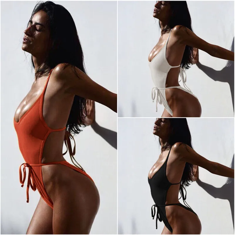 

Solid Swimming Wear 2018 Bandage Strappy One-piece Suits Backless Monokini Push Up Bathing Suit Women Maillot De Bain With Belt