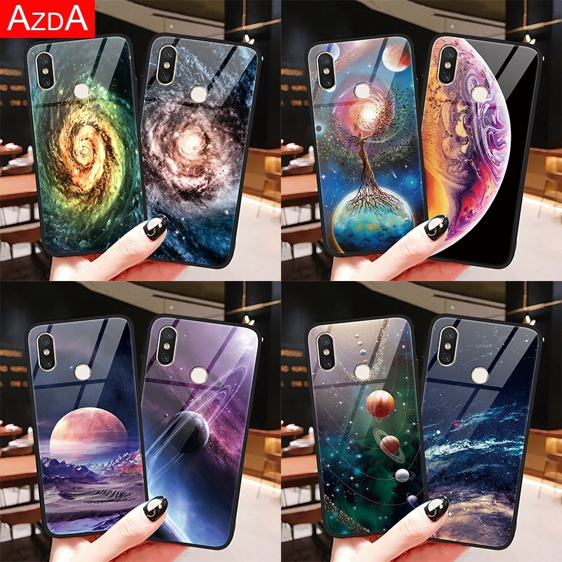 

3D Space Tempered Glass Cover For Xiaomi Redmi S2 Note 5 6 Pro 5 Plus Mi A2 6X 5S 6 8 SE Lite Explorer Mix 2 2s TPU Case Luxury