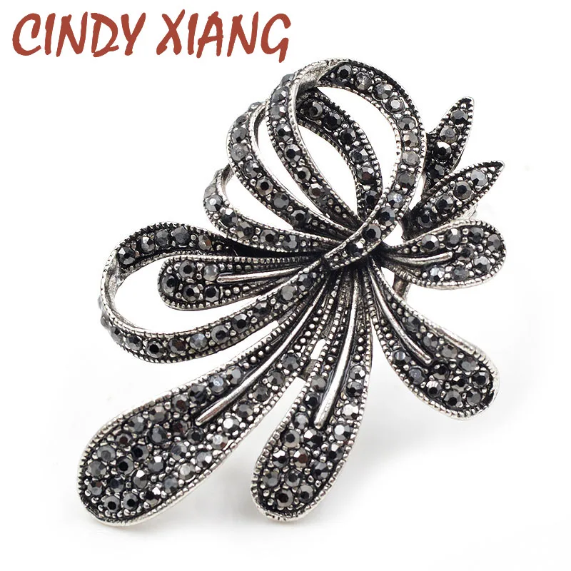 Женская винтажная брошка CINDY XIANG, черная брошка в виде цветов и горного хрусталя