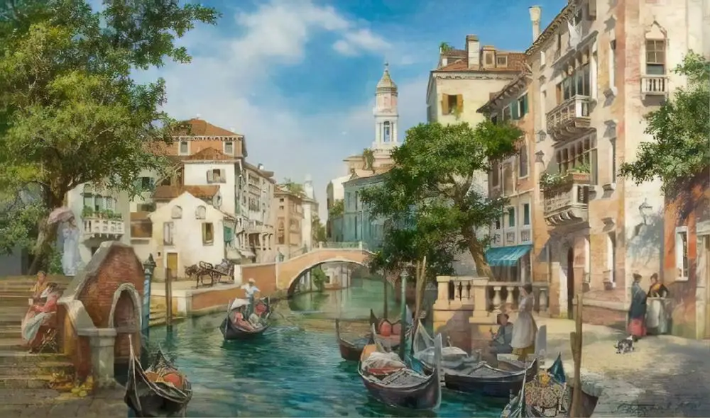 

Large Landscape Art Oil Painting on Canvas Reproductions for Home Decor Venice Style Boats Painting for Sale High Quality