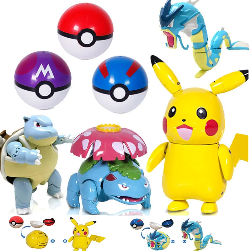 6 шт./лот, монстр Pokeball, Пикачу, Gyarados, Mewtwo, Charizard, Bulbasaur, Сквиртл, внутри, мяч, фигурка, Подарочная игрушка для детей