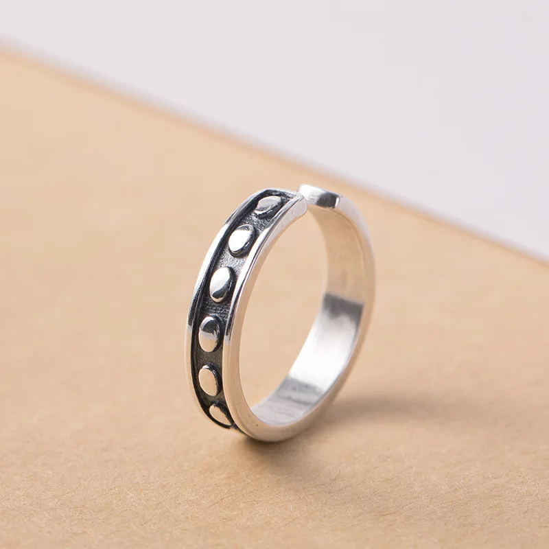 rivet punk open ring 100% Sterling 925 silver Jewelry Vintage Adjustable rings for women girl man gift