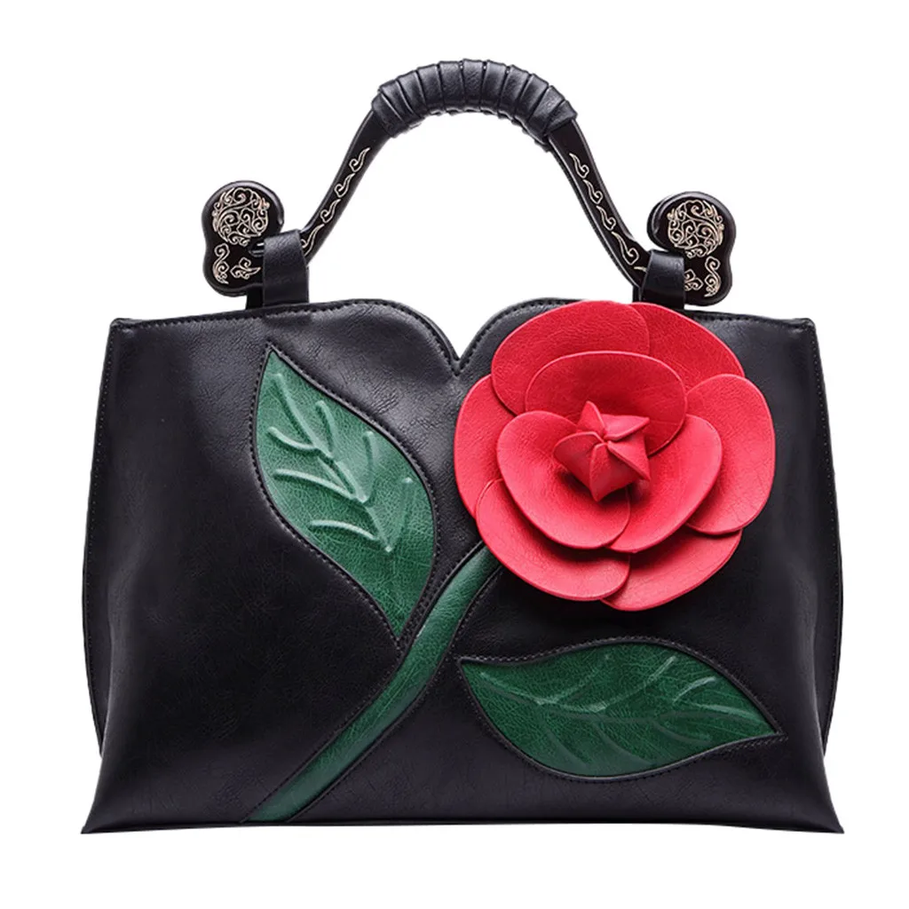 Luxury Handbags Women Classic Rose Tote Zipper Ethnic Wind Shoulder Bag Retro Handbags Lady Sac Main Femme Dropshipping YJJ2