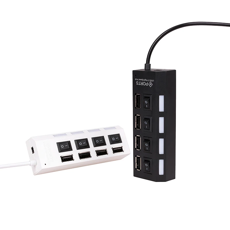 Rovtop 4 порта микро usb-хаб 2,0 USB высокоскоростной Разветвитель USB 2,0 концентратор светодиодный с переключателем ВКЛ/ВЫКЛ для планшета, ноутбука