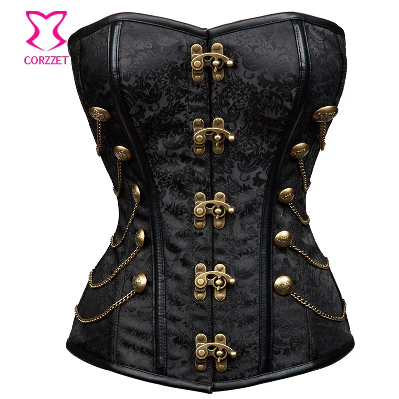 

Vintage Brocade Black Gothic Corset Burlesque Korsett For Women Plus Size Corsets and Bustiers Steampunk Clothing 3XL Corselet