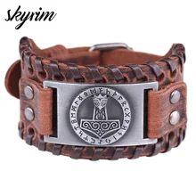 Skyrim, Тор, молот, Викинг, браслеты из натуральной кожи, мужские, святой покровитель, 24 нордические руны, амулет, кнопка, оснастка, славянский браслет, браслет