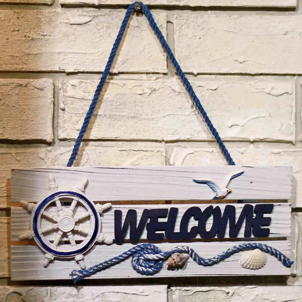 

AIBEI-28CM Wooden Anchor Bird Rudder Paddle Welcome Board 1PC Mediterranean Style Do old Shop Bar Home Nautical Decor