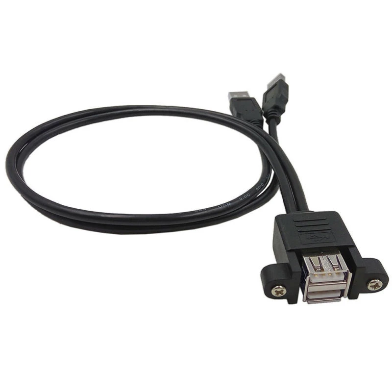 1pc Dual USB 2.0 Extension Cable Professional 1 Female Socket Panel Mount to 2 USB A Male Extension Cable 0.5m Mayitr