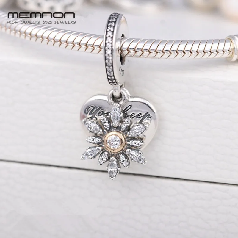 

Christmas collection Snowflake charms 925 sterling silver jewelry with gold heart fit charm bead bracelet diy For women GD100