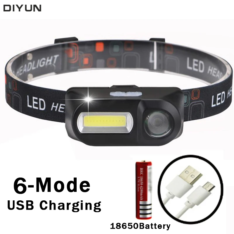 

5000LM LED Headlamp COB + XPE Night Running Head Lamp USB charging 5W Headlight Torch for Fishing Camping Use 18650 Battery