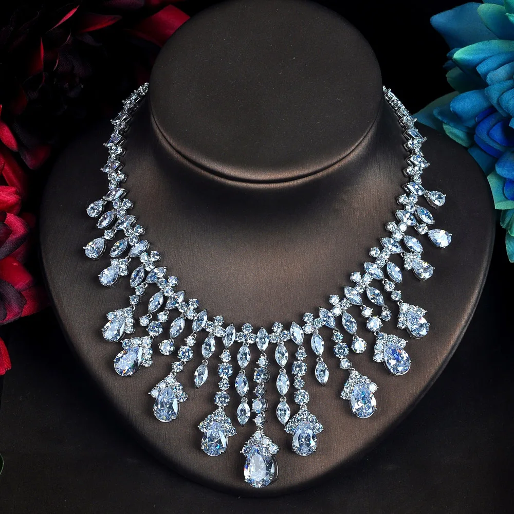 HIBRIDE Clear Big Water Drop Pendant Women Jewelry Sets Bride Full Cubic Zircon Necklace Set Fashion Luxury Jewelry N-618 - Image 3