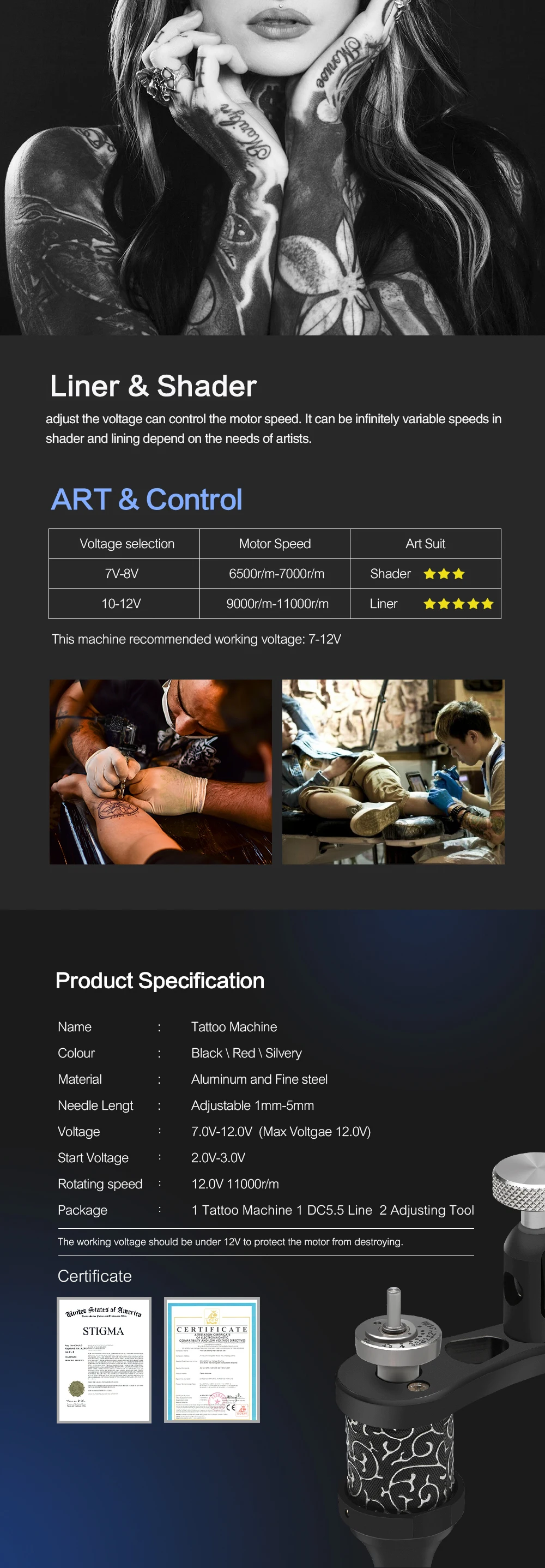 Máquina de Tatuagem Rotativo para Forro e Shader Dc5.5 e Clipe Estigma Nova Profissional w Motor Alumínio M683 2020 4.5 9 Cheap Pistola para tatuagem