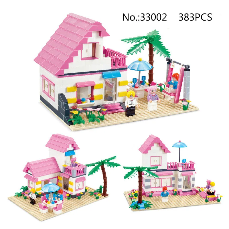 

Diy plastic intelligent pink home pink and windmill toys house building house toy block for kids