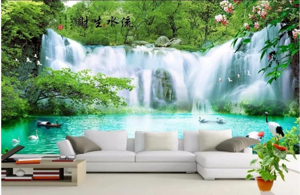 

custom mural photo 3d wallpaper Mountain water falls lake TV background wall living room 3d wall murals wallpaper for wall 3 d