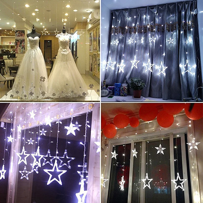 4 м 138 светодиодов занавески звезды светодиодные гирлянды ЕС AC220V Рождество романтическое освещение для праздника свадебные вечерние гирлянды