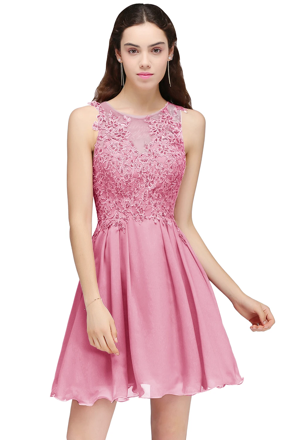 Розовое бордовое шифоновое Короткое Платье Для подружки невесты аппликация бисером пригласительные на свадьбу платье