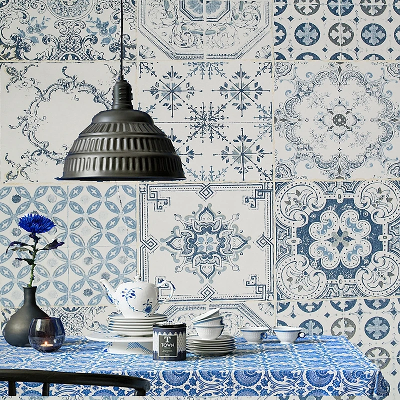 

Bohemian Imitation Tiles Wallpaper Roll Modern Personality Living Room Bedroom Clothing Shop Background Wall Paper For Walls 3 D